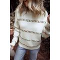 White Colorful Crossed Stitch Drop Shoulder Swe...