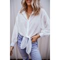 White Solid Knotted Front Loose Fit Sheer Shirt