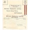 Nottingham - Matura Products Ltd reply paid car...