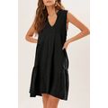 Black Split V Neck Tiered Flowy Sleeveless Dress