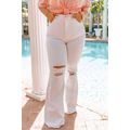 White Ripped Knees High Waist Plus Size Flare J...