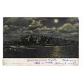 River Front By Night, New York, Postcard.
