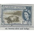 Cayman Islands QEII 1954 1d Brown Olive & Indig...
