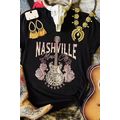 Black Nashville Music City Leopard Guitar Graph...