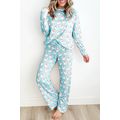 Sky Blue Santa Claus Striped Print Loose Fit Tw...