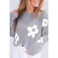 Light Grey Big Flower Hollowed Knit Drop Should...