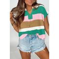 Multicolour Color Block Notch V Neck Sweater T ...