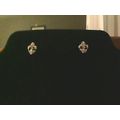 Silver Cubic Zirconia CZ Fleur De Lis Studs Pos...