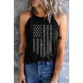 Black Shiny American Flag Printed O Neck Graphi...