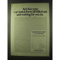 1973 Avis Rent-a-Car Ad - Has Form All Filled Out