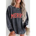 Gray MERRY Graphic Corded Pullover Sweatshirt