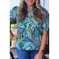 Green Abstract Print Knotted Short Sleeve Plus ...