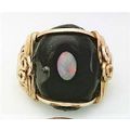 Black Onyx Opal Gold Wire Wrap Gemstone Ring sz 6