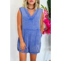 Sky Blue Mineral Wash Pocketed Sleeveless V Nec...