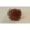 Gold Stone Ring Silver Overlay Round Natural Go...
