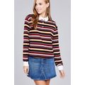 Women's Plus Size Burgundy Long Sleeve Striped ...
