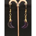 Glass Purple Half Moon Gold Plated Earrings
