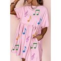 Light Pink Sequined Note Pattern Raw Edge Music...