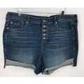 Torrid Button Fly Blue Cuffed Distressed Denim ...
