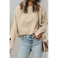 Parchment Solid Textured Knit Split Cuff Drop S...
