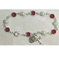 Cross Bracelet, Sterling Silver with Red and Pe...
