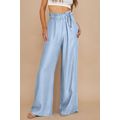 Sky Blue High Waist Pocketed Wide Leg Tencel Jeans