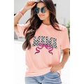 Pink Sequin Checkered MAMA Bow Graphic T Shirt