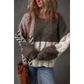 Brown Color Block Patchwork Knotted Back Loose ...