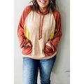Orange Plus Size Colorblock Raglan Hoodie with ...