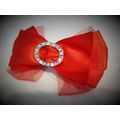 Red rockabilly shiny, lacy bow hair clip barret...