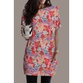 Multicolor Boho Flower Print Short Sleeve Tunic...