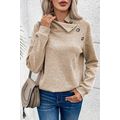 Apricot Asymmetric Buttons Detail High Neck Tex...