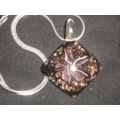 Square black glass pendant with purple white fl...