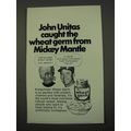 1972 Kretschmer Wheat Germ John Unitas Mickey Mantle Ad
