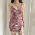 Fairycore Grunge Print Floral Bodycon Mini Dres...