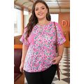 Pink Plus Size Floral Print Corded Patchwork Lo...