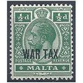 Malta 1917 SG92 1/2d Deep Green WAR TAX Mounted...