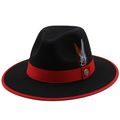 New Men’s Black & Red Fedora Wool Feather Dress...