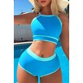 Blue Contrast Trim Crisscross Back High Waisted...