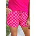 Rose Checkered Drawstring Elastic Waist Casual ...