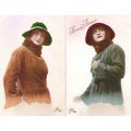 2 CARTES POSTALES - MODE - FEMME A CHAPEAU - RE...