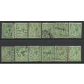 GB 1912 - 24 KGV 1/2d Green x 12 Variety/shades...