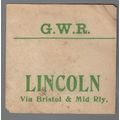 GREAT WESTERN RAILWAY LUGGAGE LABEL - LINCOLN (...