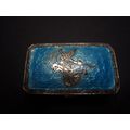 Iridescent Turquoise Blue Enamel Silver Pill Box