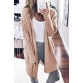 Smoke Gray Ribbed Trim Puff Sleeve Open Cardigan