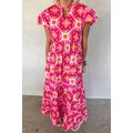 Strawberry Pink Geo Print V-neck Maxi Dress
