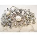 Silver flower shaped pearl and crystal hair bar...
