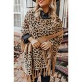 Leopard Plus Size Tasseled Hem Draped Poncho