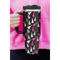 Black Cartoon Christmas Tree Printed Thermos Cup