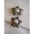 Vintage Earrings Star Flower Pearl Centre Clip ...